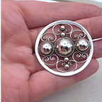 Vintage Mexican Sterling Silver Openwork Dome and Scroll Brooch AHCL 925